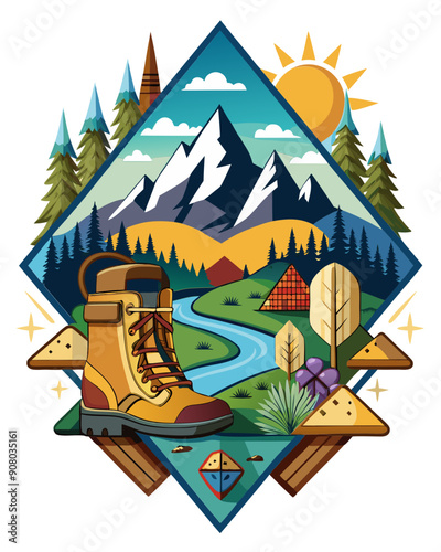 hiking colorful vector t-shirt design,hiking printable design svg photo