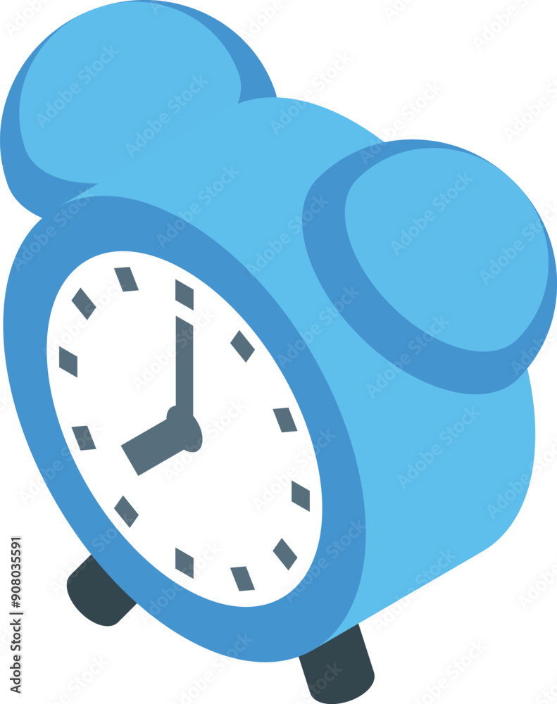 Blue alarm clock showing time passing in isometric view Blue alarm clock showing time passing in isometric view