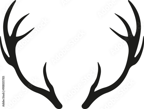 Black silhouette of deer horns icon. Deer antlers. Vector. Flat design.