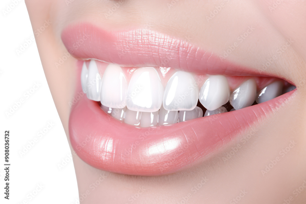 close-up shot of gleaming enamel teeth, isolated on white background close-up shot of gleaming enamel teeth, isolated on white background