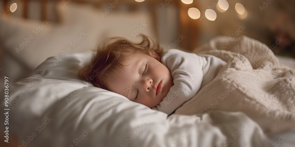 A baby is sleeping in a bed with a white blanket. The baby is curled up and has its head resting on its chest. The scene is peaceful and calming, as the baby is in a comfortable and safe environment A baby is sleeping in a bed with a white blanket. The baby is curled up and has its head resting on its chest. The scene is peaceful and calming, as the baby is in a comfortable and safe environment