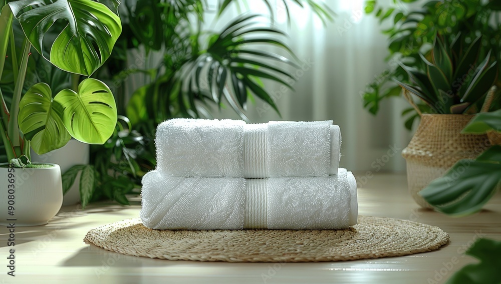 Top view flat lay of two white towels mock-up on light background. Top view flat lay of two white towels mock-up on light background.