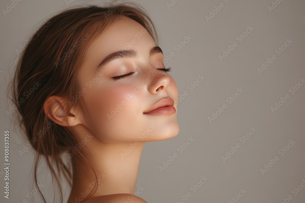A close up of a girl's face with her eyes closed A close up of a girl's face with her eyes closed