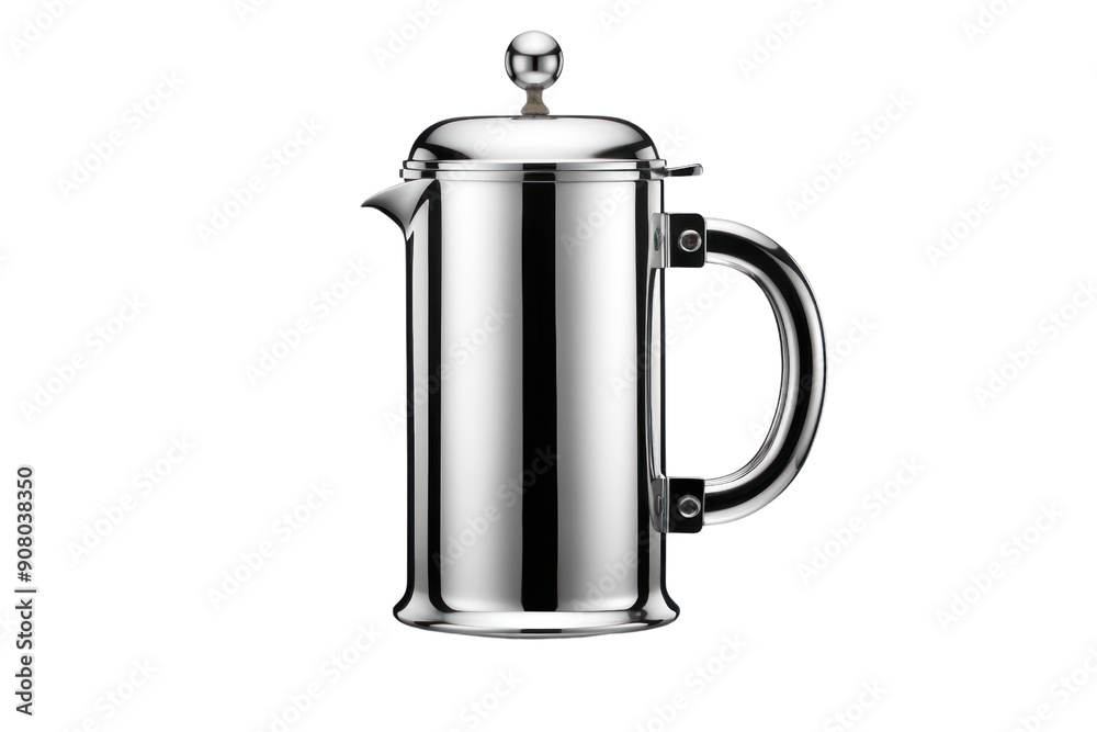 Obraz premium classic stainless steel coffee maker with a timeless design, isolated on a white background