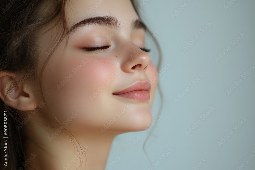 A close up of a girl's face with her eyes closed A close up of a girl's face with her eyes closed