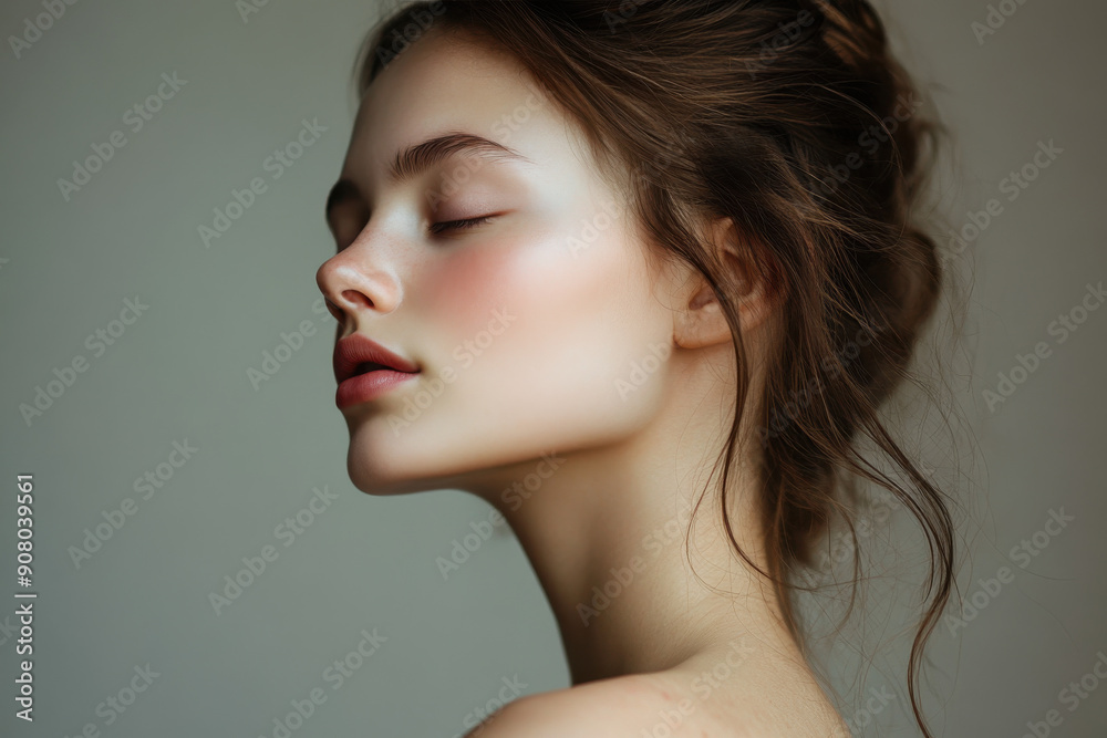 A close up of a girl's face with her eyes closed A close up of a girl's face with her eyes closed