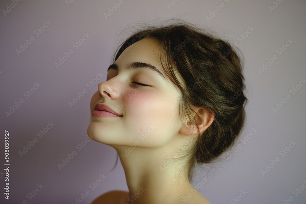A close up of a girl's face with her eyes closed A close up of a girl's face with her eyes closed