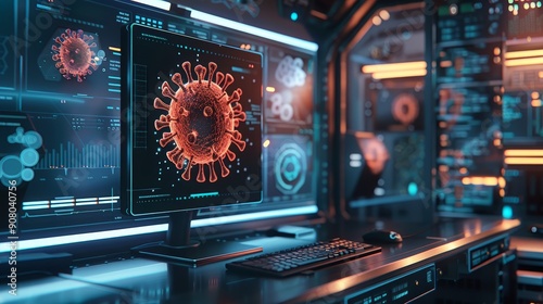 Virus Analysis on Computer Screens in High-Tech Lab