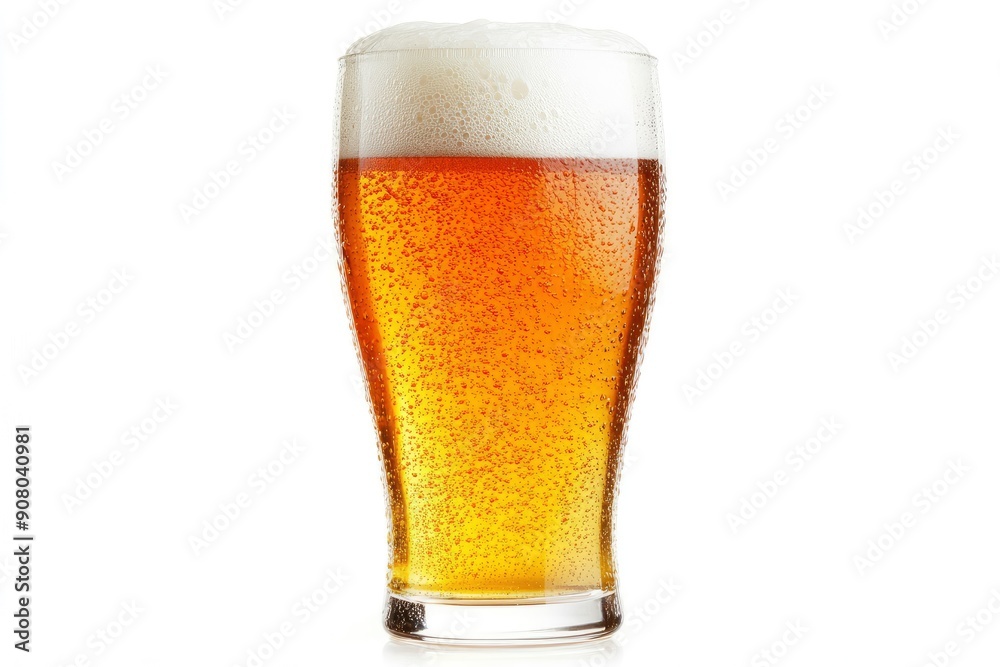 Glass of cold beer with foam, bubbles in drink, isolated on white background, ai Glass of cold beer with foam, bubbles in drink, isolated on white background, ai