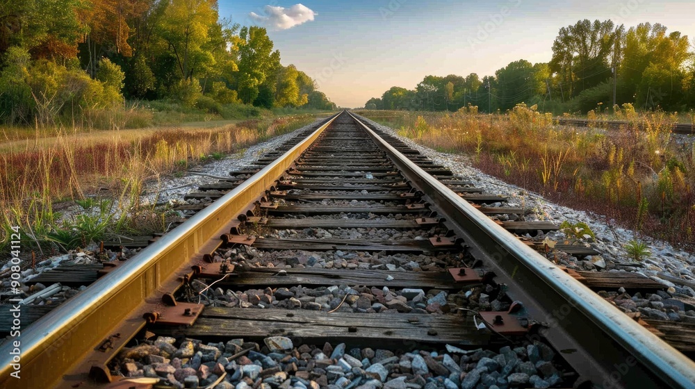 Fototapeta premium Railroad tracks stretching into the distance