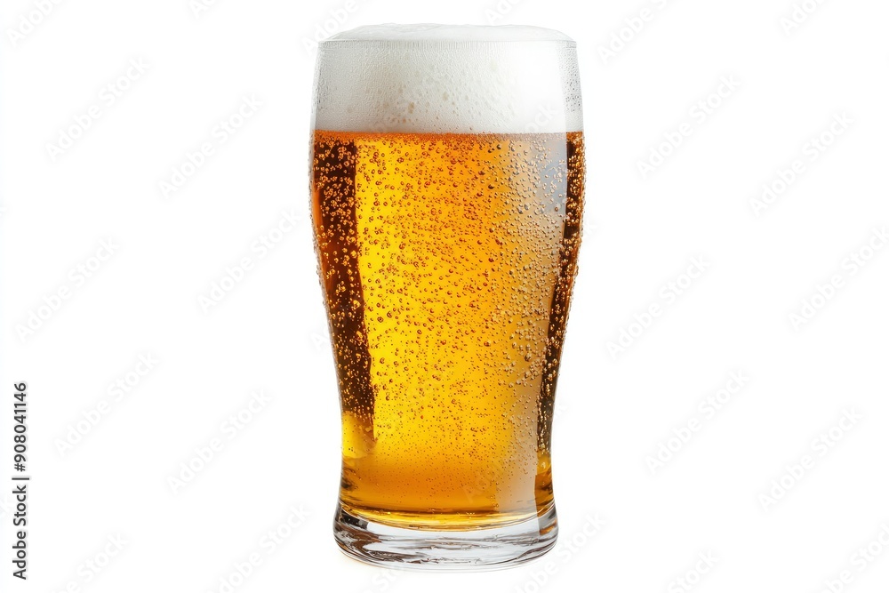 Glass of cold beer with foam, bubbles in drink, isolated on white background, ai Glass of cold beer with foam, bubbles in drink, isolated on white background, ai