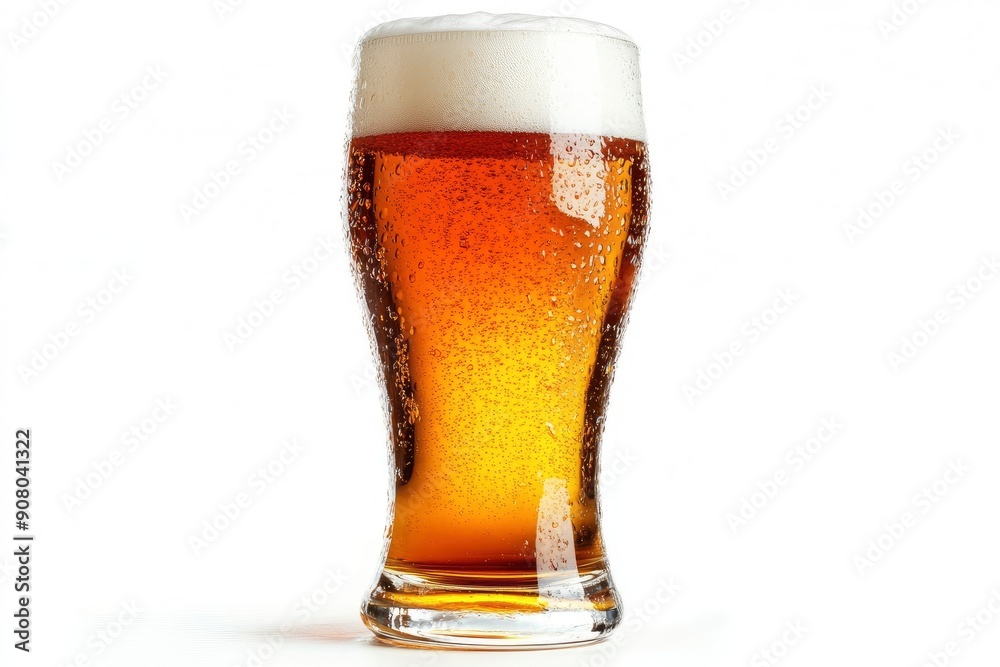 Glass of cold beer with foam, bubbles in drink, isolated on white background, ai Glass of cold beer with foam, bubbles in drink, isolated on white background, ai
