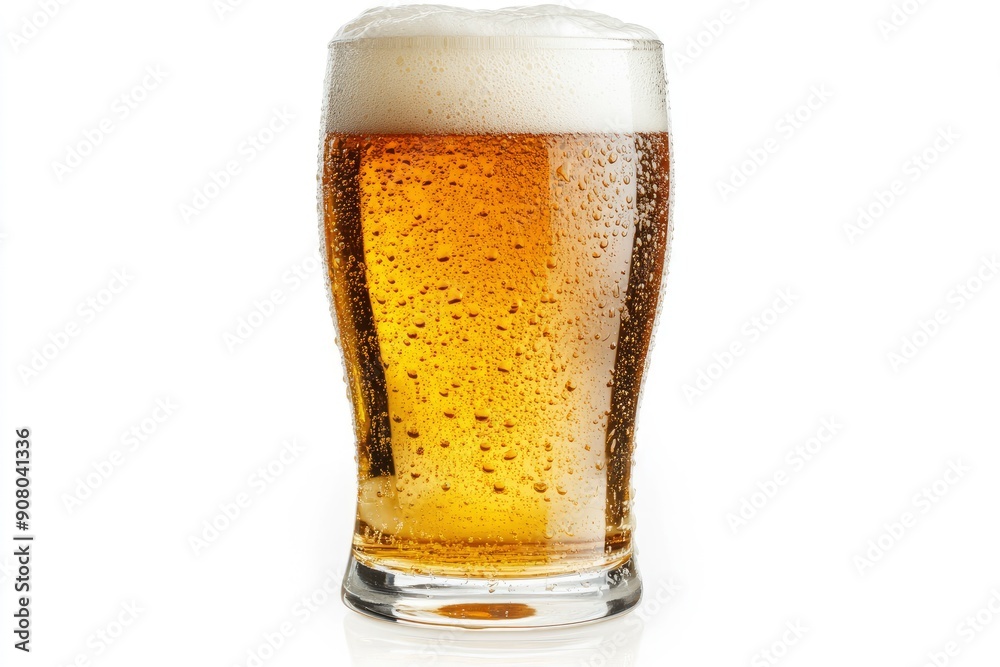 Glass of cold beer with foam, bubbles in drink, isolated on white background, ai Glass of cold beer with foam, bubbles in drink, isolated on white background, ai