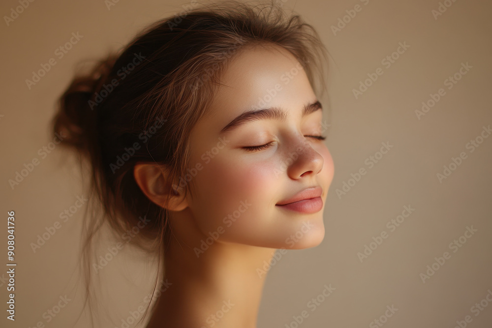 A close up of a girl's face with her eyes closed A close up of a girl's face with her eyes closed