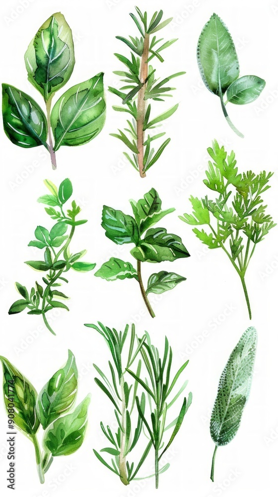 Image displays nine herbs in rows: mint, rosemary, parsley, Thai basil, and more. Tenth herb, silvia sage, separate on the right. Image displays nine herbs in rows: mint, rosemary, parsley, Thai basil, and more. Tenth herb, silvia sage, separate on the right.