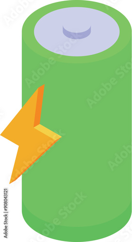 Green battery charging with lightning sign indicating power and energy