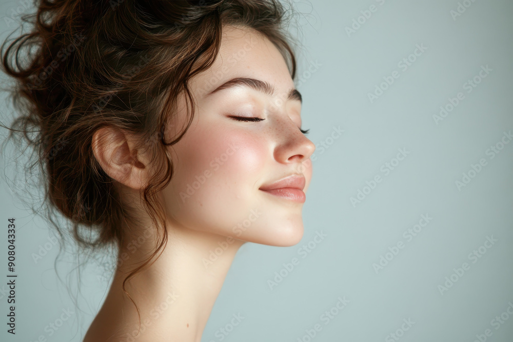 A close up of a girl's face with her eyes closed A close up of a girl's face with her eyes closed
