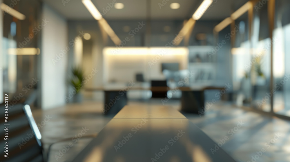 Empty desk in modern office space. A blurred image of a contemporary workplace, showcasing an empty desk in the foreground and a spacious office interior in the background. Empty desk in modern office space. A blurred image of a contemporary workplace, showcasing an empty desk in the foreground and a spacious office interior in the background.