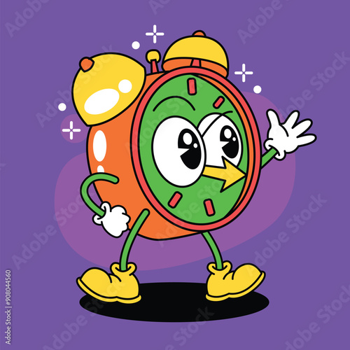 cute alarm clock cartoon characters with doodle art style