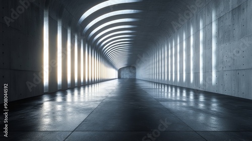 A long, narrow tunnel with a bright light shining down on it