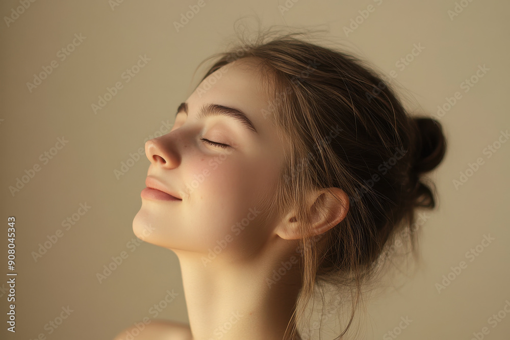 A close up of a girl's face with her eyes closed A close up of a girl's face with her eyes closed