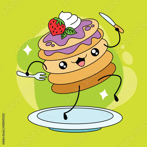 Cute pancake cartoon character in kawaii style