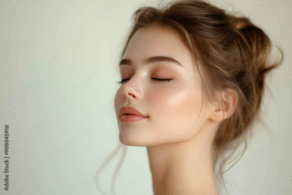 A close up of a girl's face with her eyes closed A close up of a girl's face with her eyes closed