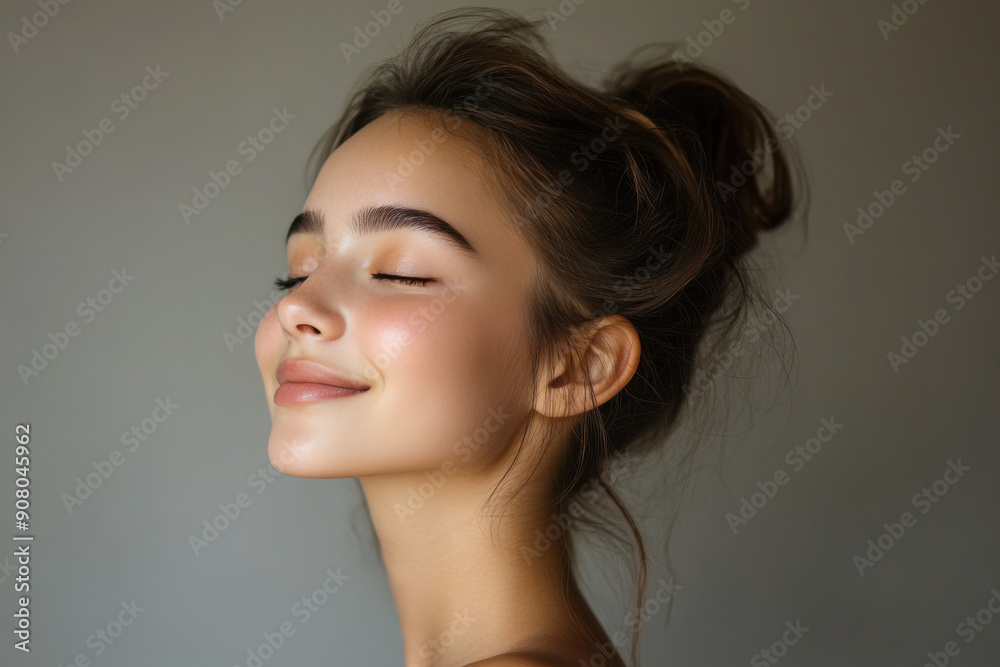 A close up of a girl's face with her eyes closed A close up of a girl's face with her eyes closed