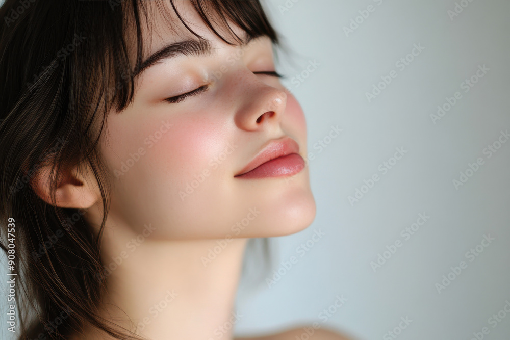 A close up of a girl's face with her eyes closed A close up of a girl's face with her eyes closed