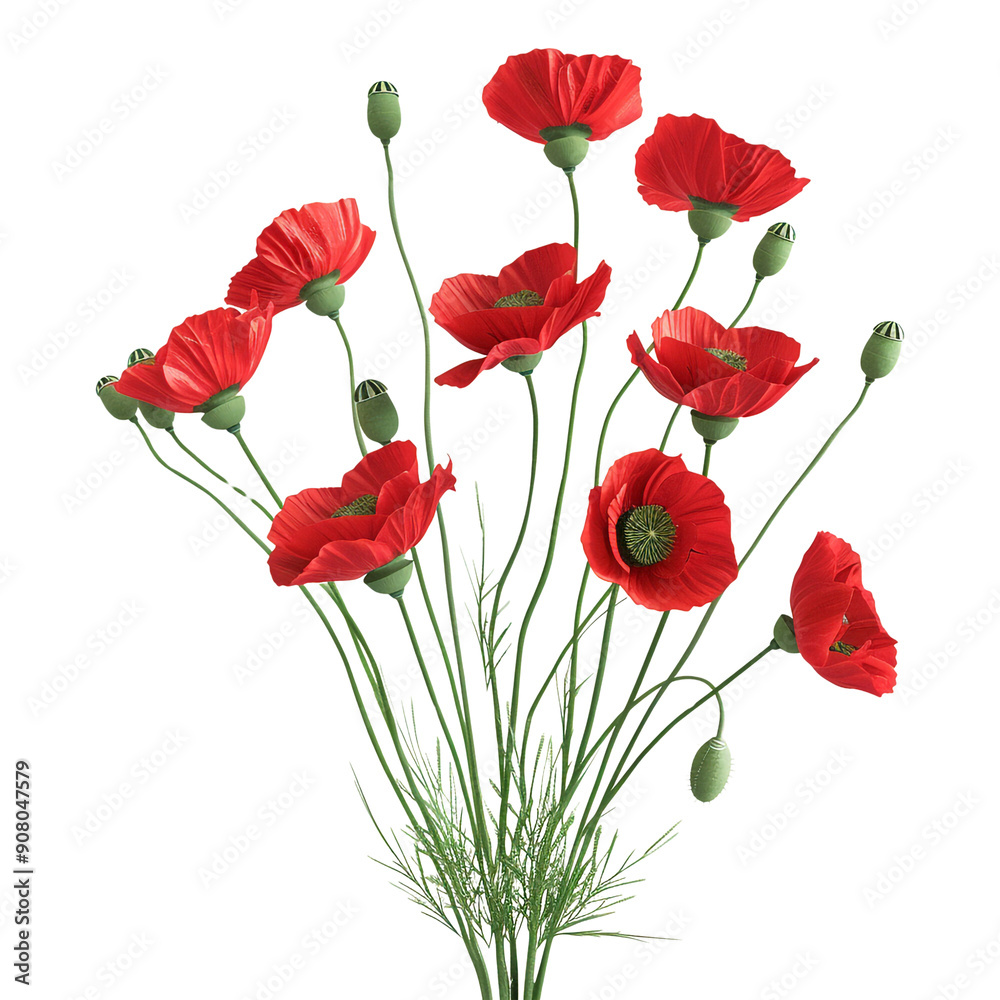 Naklejka premium bouquet of poppy flowers on white background render 
