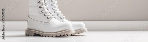 Pair of stylish boots, white background, fashion footwear photo