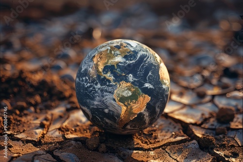 Detailed shot of a cracked Earth reflecting the severity of global warming, earth tones