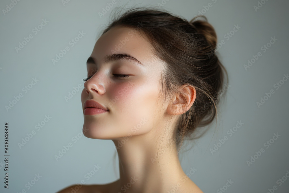 Fototapeta premium A close up of a girl's face with her eyes closed