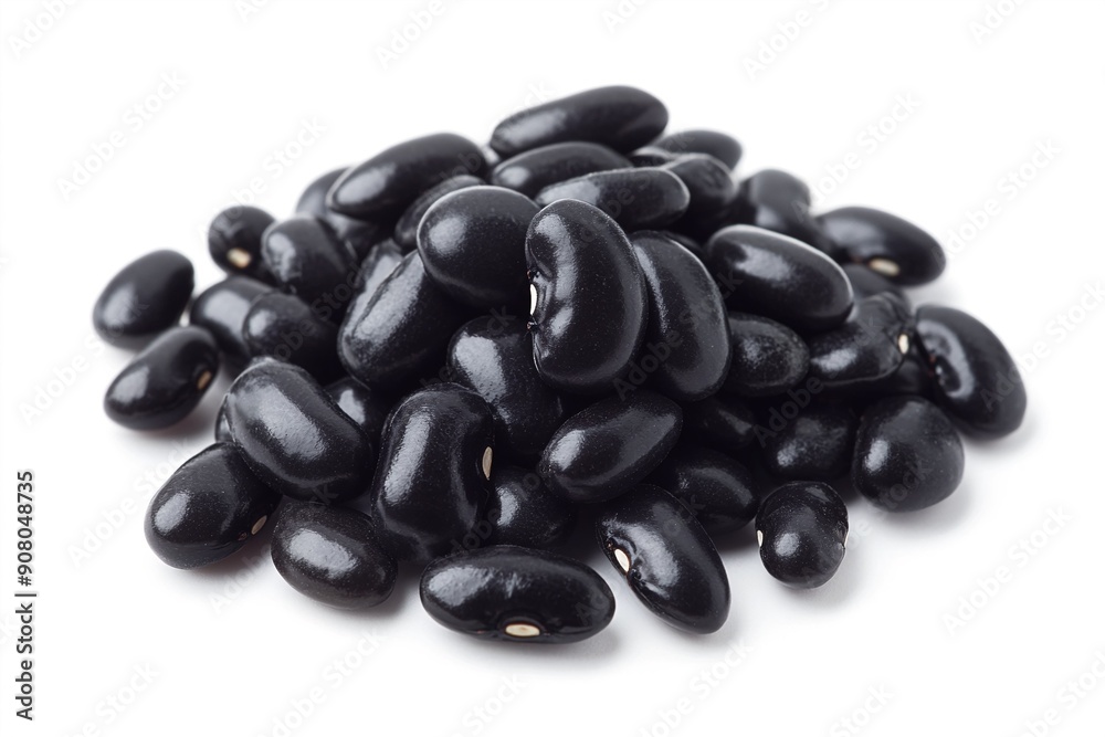 Pile of shiny black beans on white background Pile of shiny black beans on white background