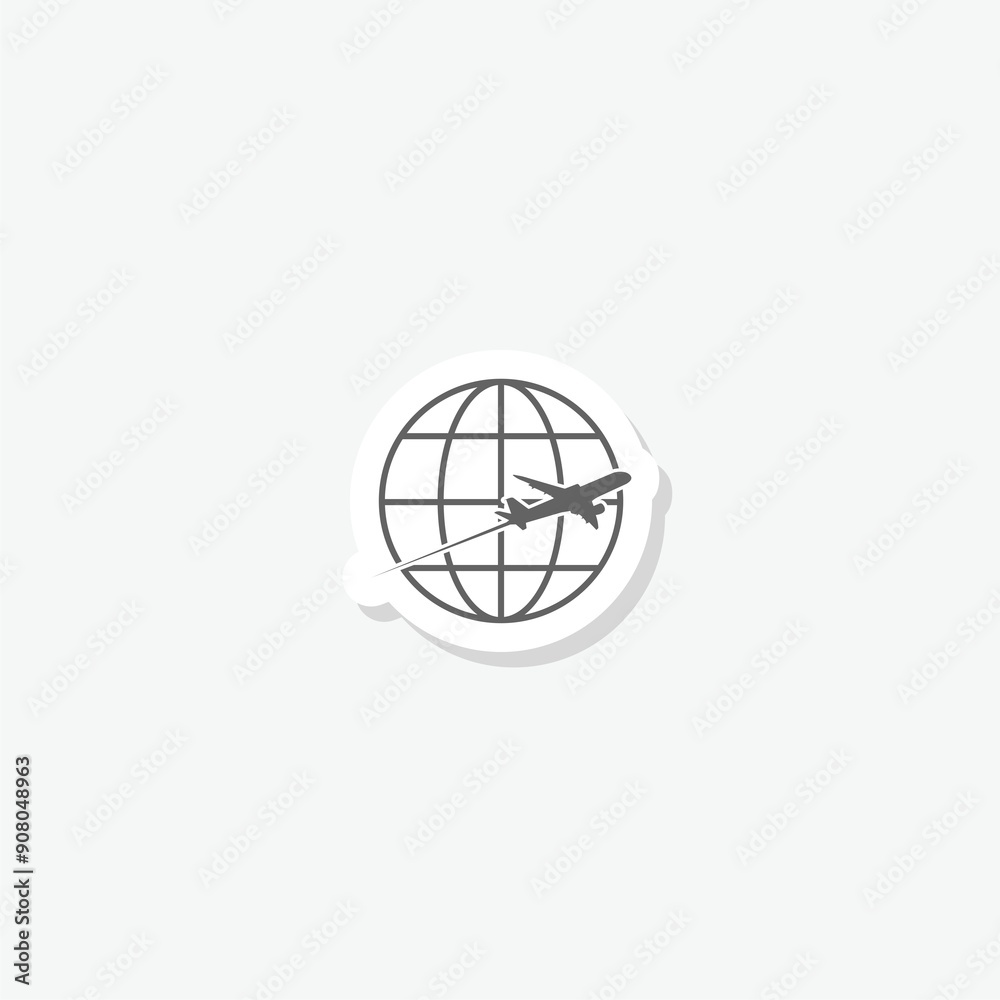 Globe and plane travel sign sticker isolated on gray background Globe and plane travel sign sticker isolated on gray background