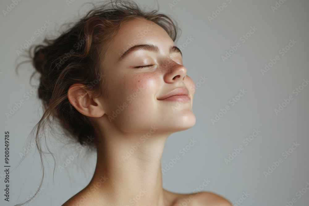 A close up of a girl's face with her eyes closed A close up of a girl's face with her eyes closed