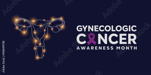 Gynecologic Cancer Awareness Month. Vagina and light. Great for cards, banners, posters, social media and more. Dark blue background.