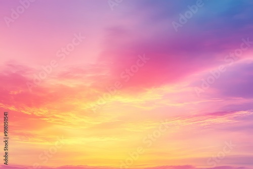 Orange, pink, purple and yellow fiery sunset - Fantasy vibrant panoramic sunset sky - Gradient rich colors - ethereal dreamy summer sunset or sunrise sky. Uplifting and peaceful sky, ai