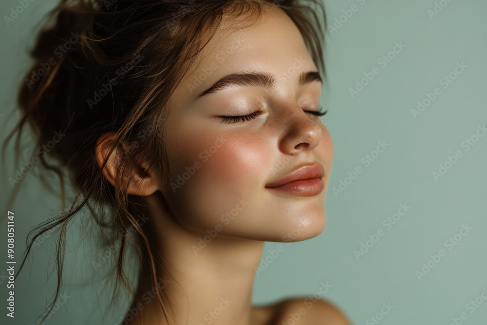 A close up of a girl's face with her eyes closed A close up of a girl's face with her eyes closed