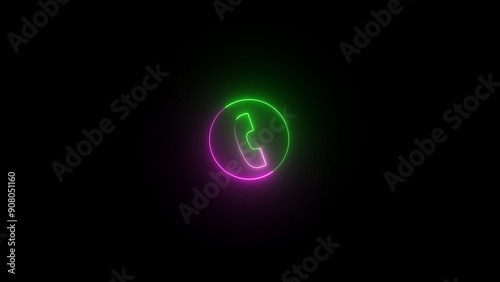 Neon Telephone call icon. glowing Ringing phone icon. Glowing Phone sign. Glowing neon line Telephone handset icon isolated on black background.