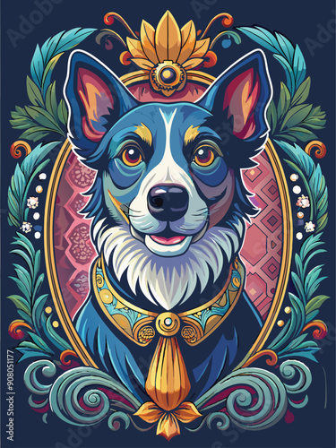 A Colorful Portrait of a Dog in an Ornate Frame