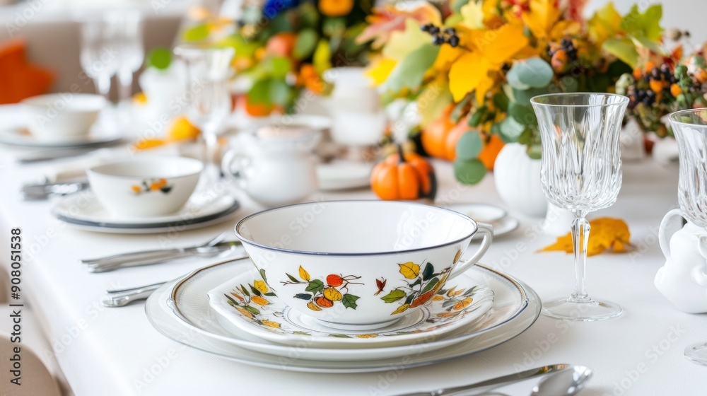 Elegant autumn table setting with floral centerpiece and pumpkins. Cozy and festive fall decor for family gatherings. Concept of Thanksgiving, warmth, and celebration Elegant autumn table setting with floral centerpiece and pumpkins. Cozy and festive fall decor for family gatherings. Concept of Thanksgiving, warmth, and celebration