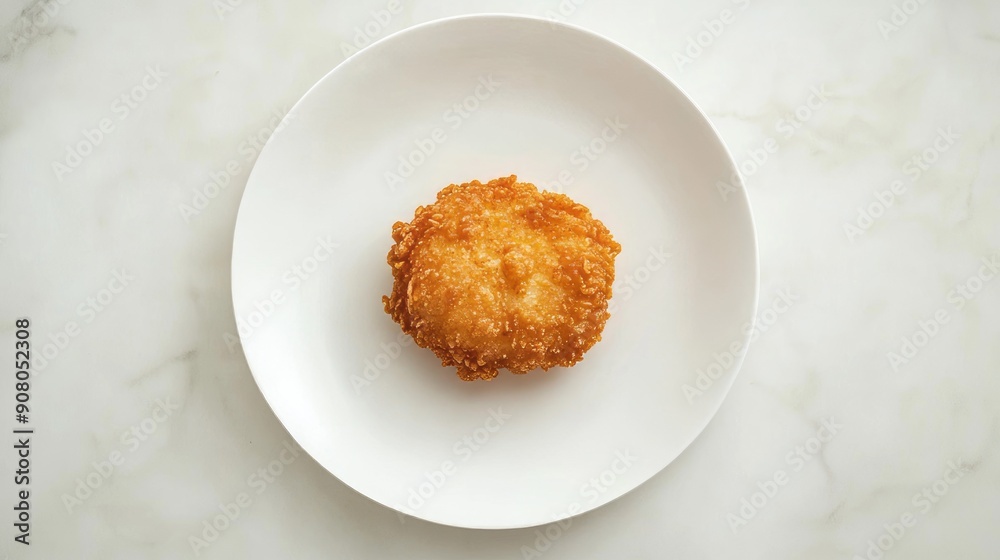 Crispy fried dough balls. Closeup of a single, golden brown, crispy fried dough ball on a white plate. This treat is perfect for a snack or dessert. Crispy fried dough balls. Closeup of a single, golden brown, crispy fried dough ball on a white plate. This treat is perfect for a snack or dessert.
