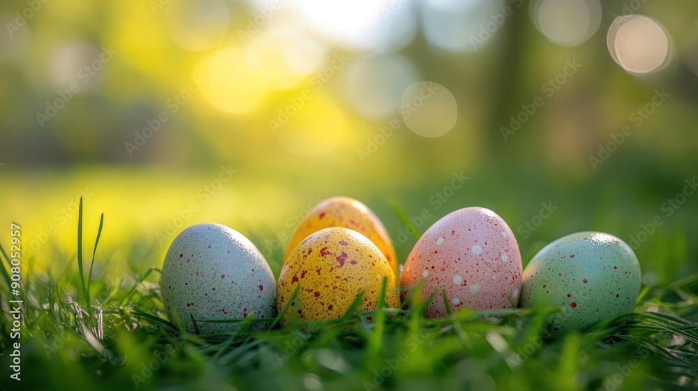 multicolored eggs on grass, easter concept multicolored eggs on grass, easter concept