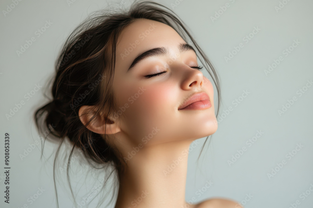 A close up of a girl's face with her eyes closed A close up of a girl's face with her eyes closed