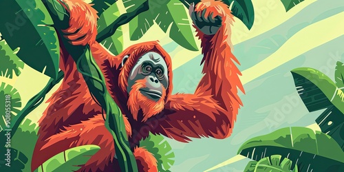 Vibrant Nature Orangutan Illustration photo