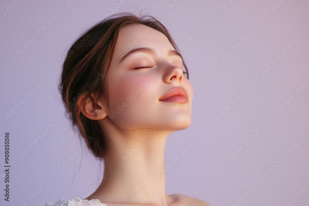 A close up of a girl's face with her eyes closed A close up of a girl's face with her eyes closed