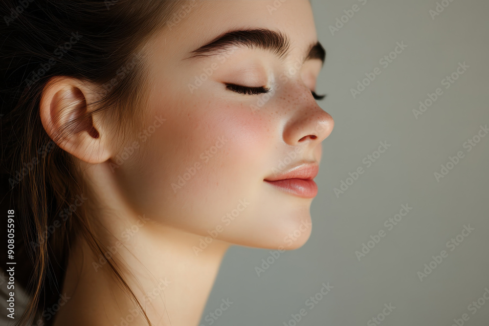 A close up of a girl's face with her eyes closed A close up of a girl's face with her eyes closed