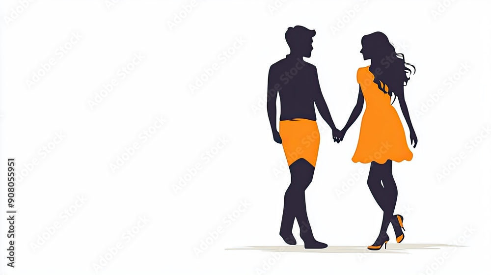 Back view of a couple holding hands