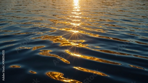 A serene sunset reflecting on calm water, with vibrant hues of orange, pink, and purple